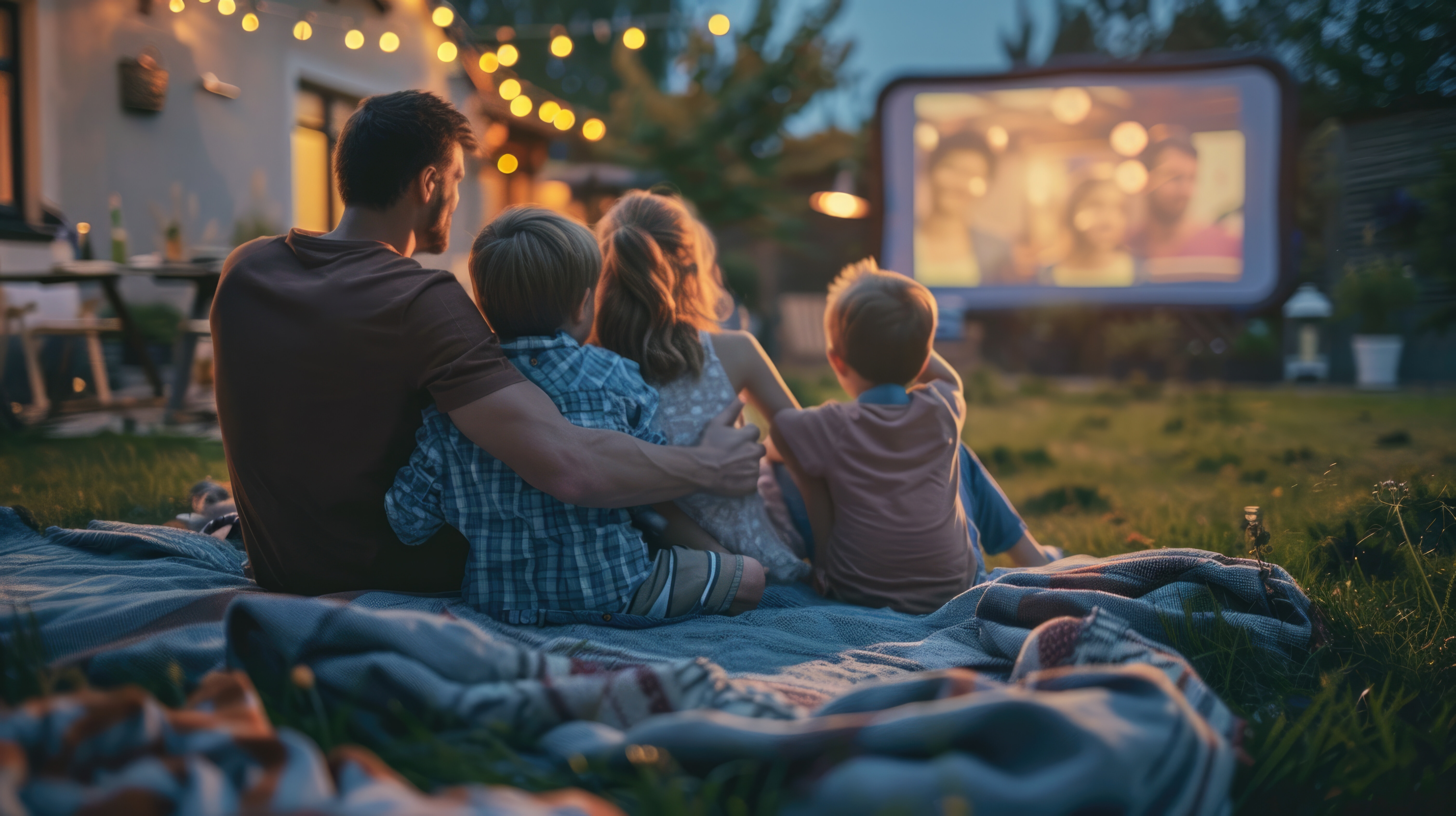 Family enjoying an outdoor movie night 