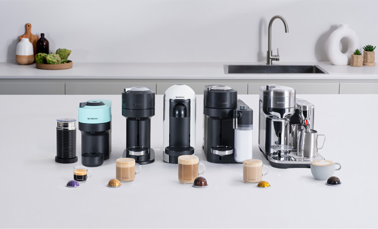 A row of various Nespresso coffee machines
