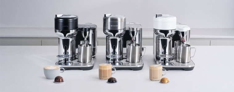 A row of various Nespresso coffee machines