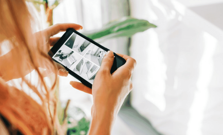 Woman viewing security footage on phone