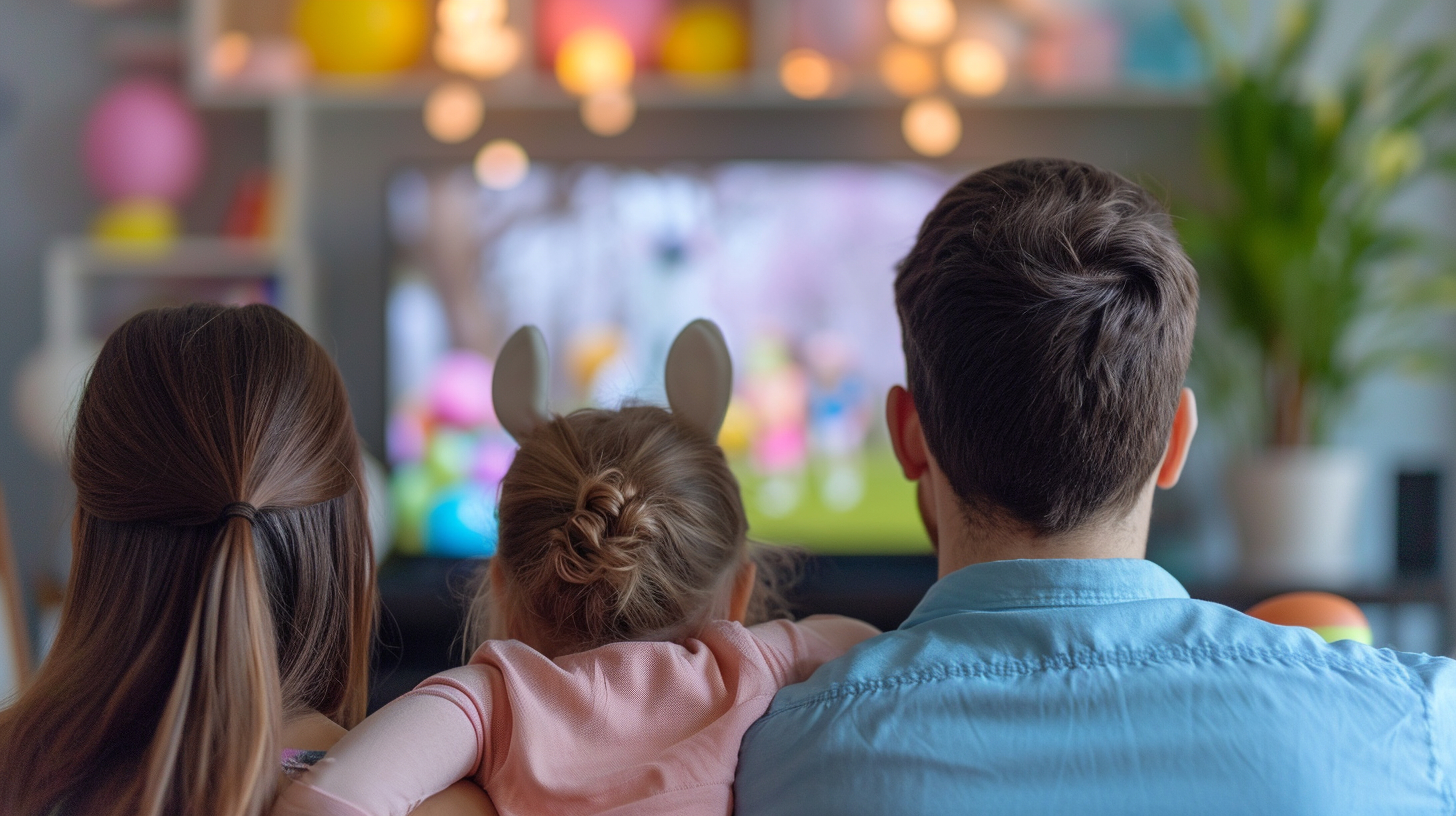 Family watching Easter movie on TV