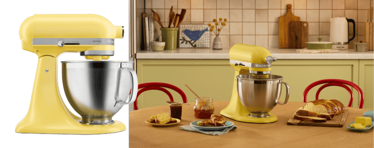 Butter Yellow KitchenAid in stylish kitchen. 