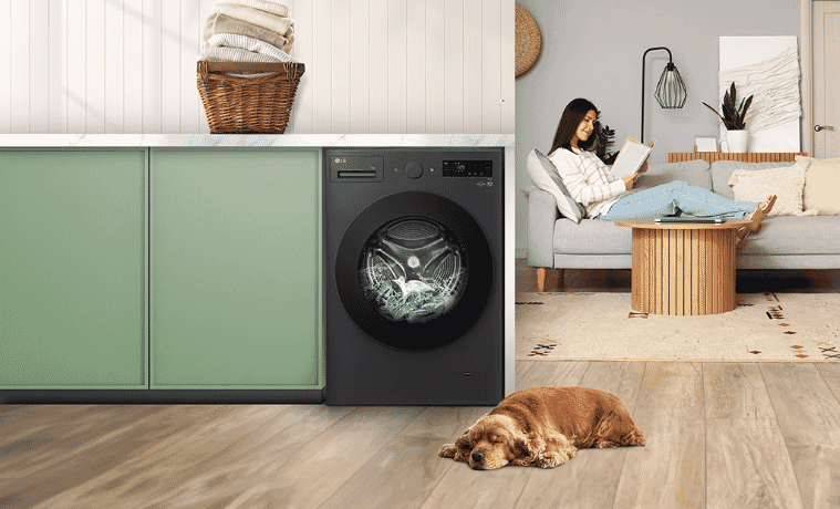 LG 10kg Front Load Washer in living room