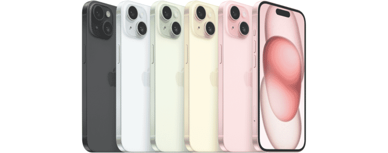 Image of the Apple iPhone 15 128GB in five colourways
