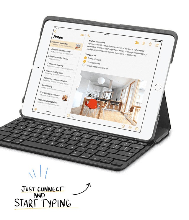 Connect your Apple iPad to the optional Bluetooth keyboard to make writing documents easy. Shop now at The Good Guys.