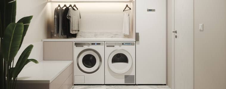 Modern Laundry featuring ASKO washing machine, Dryer, and Drying cabinet