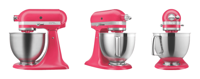 A side, front, and back shot of the Hibiscus Kitchen Aid Mixer