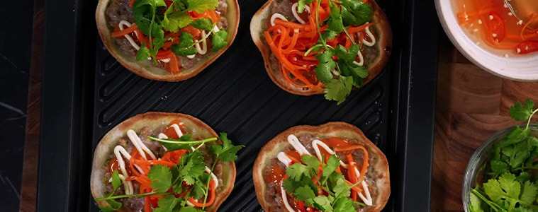 A close up of Marions Bahn Mi Tacos Cooked in a Panasonic Microwave