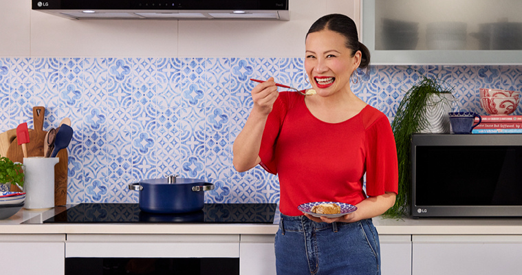 Image of Poh Ling Yeow smiling in her LG kitchen