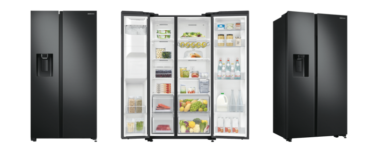 Product images of the Samsung 635L Side By Side Refrigerator