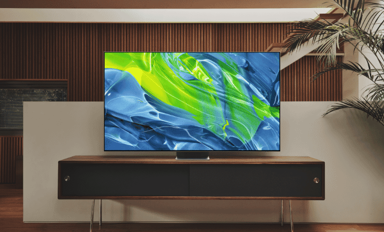 The Samsung OLED placed in a living room
