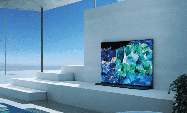 The Sony 65" Bravia XR OLED in a beautiful light modern living area