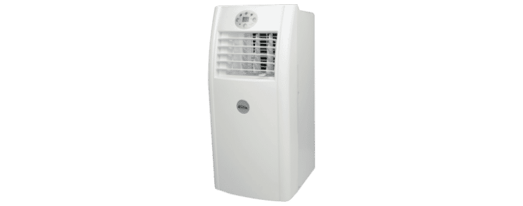 Side on angle image of an Omega Altise 2.6kW Portable Air Conditioner