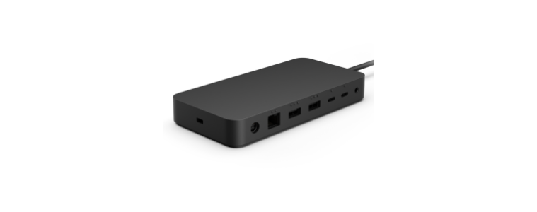 Side on angle image of a Microsoft Surface Thunderbolt 4 Dock 