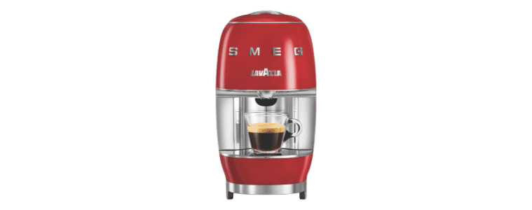 Front on image of a Lavazza Smeg Capsule Machine - Red