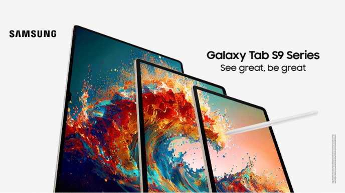 The Samsung Galaxy Watch6 is posed upright in a line with the different coloured bands, including beige, yellow, lavender, mint, and white.