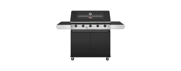 product image of the BeefEater 1200 Series Black Enamel 5 Burner BBQ & Trolley w/ Side Burner, Cast Iron Burners & Grills
