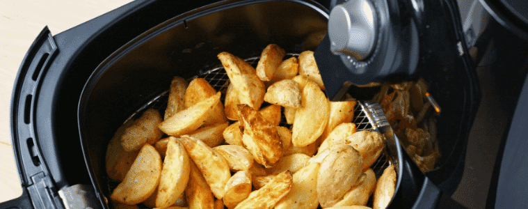 hot chips sitting in the air fryer 