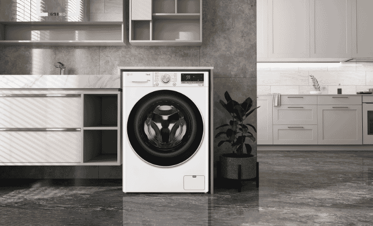 The LG 5 star washing machine in a modern laundry 