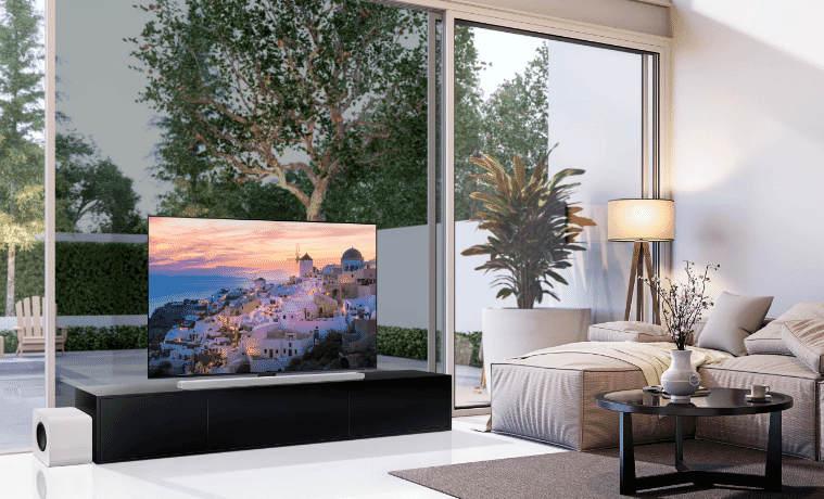 big screen TV in a modern living room 