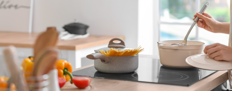 food cooking on an induction cooktop 