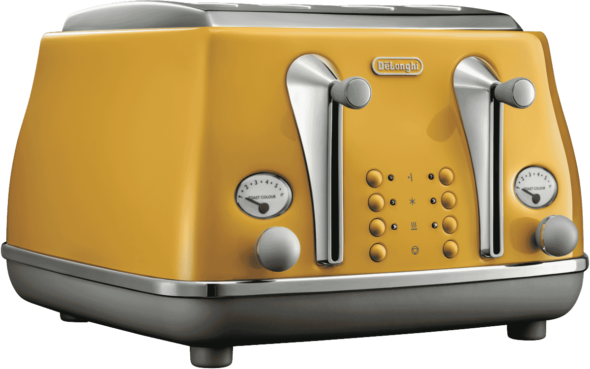 product image of the DeLonghi Icona Capitals Yellow 4 Slice Toaster