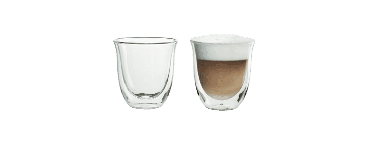 Product images of the DeLonghi Cappuccino Thermo Glasses 2 Pack