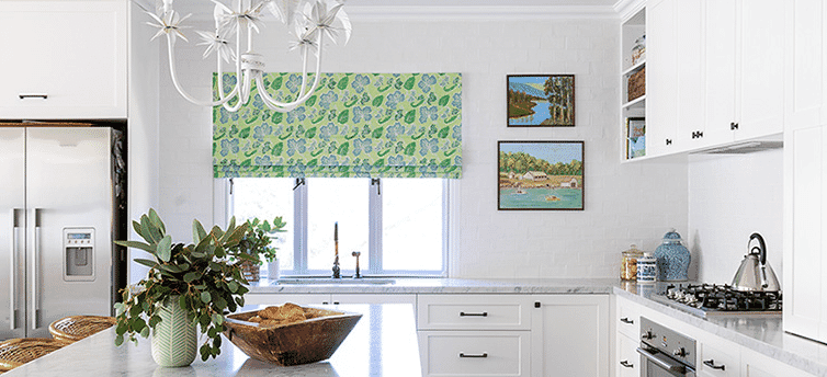 A Hamptons-style kitchen with French Door refrigerator