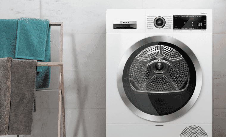 White Bosch Heat Pump Dryer in a laundry 