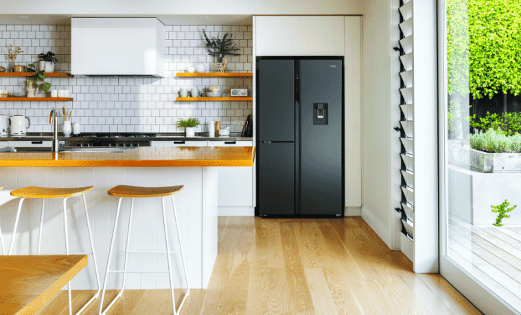 Haier side by side fridge in a modern kitchen 