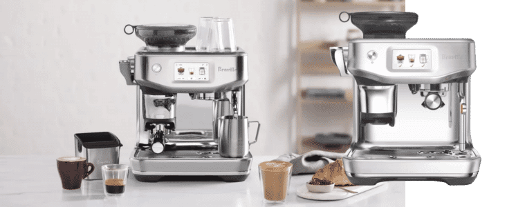 Breville The Barista Touch Impress Brushed Stainless Steel (Cold Brew) in white modern kitchen in silver colour way. 