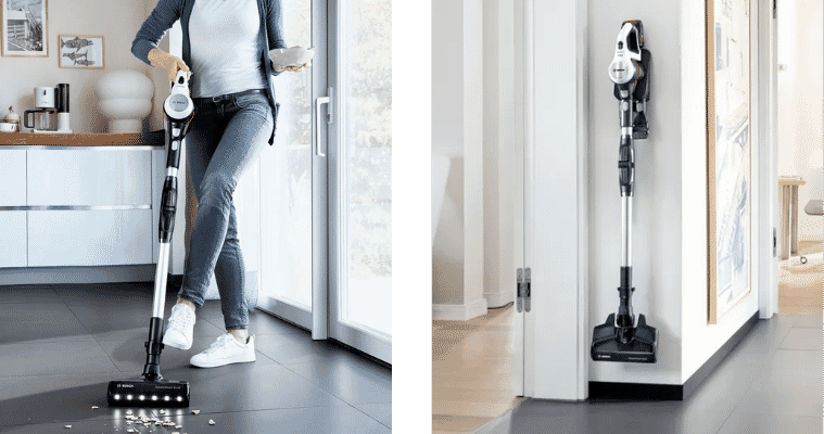 Lifestyle image of a woman using the Bosch Unlimited 7 Cordless Vacuum White