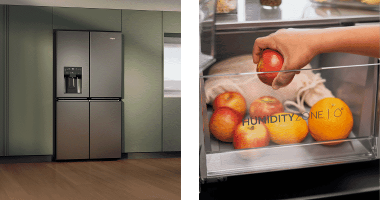 Haier side by side fridge in a modern kitchen 