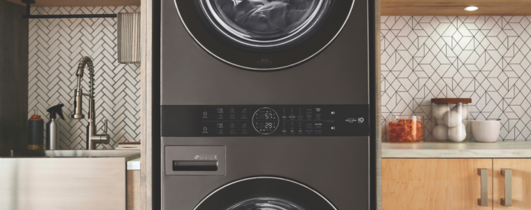 Lifestyle image of the LG WashTower in a modern laundry.