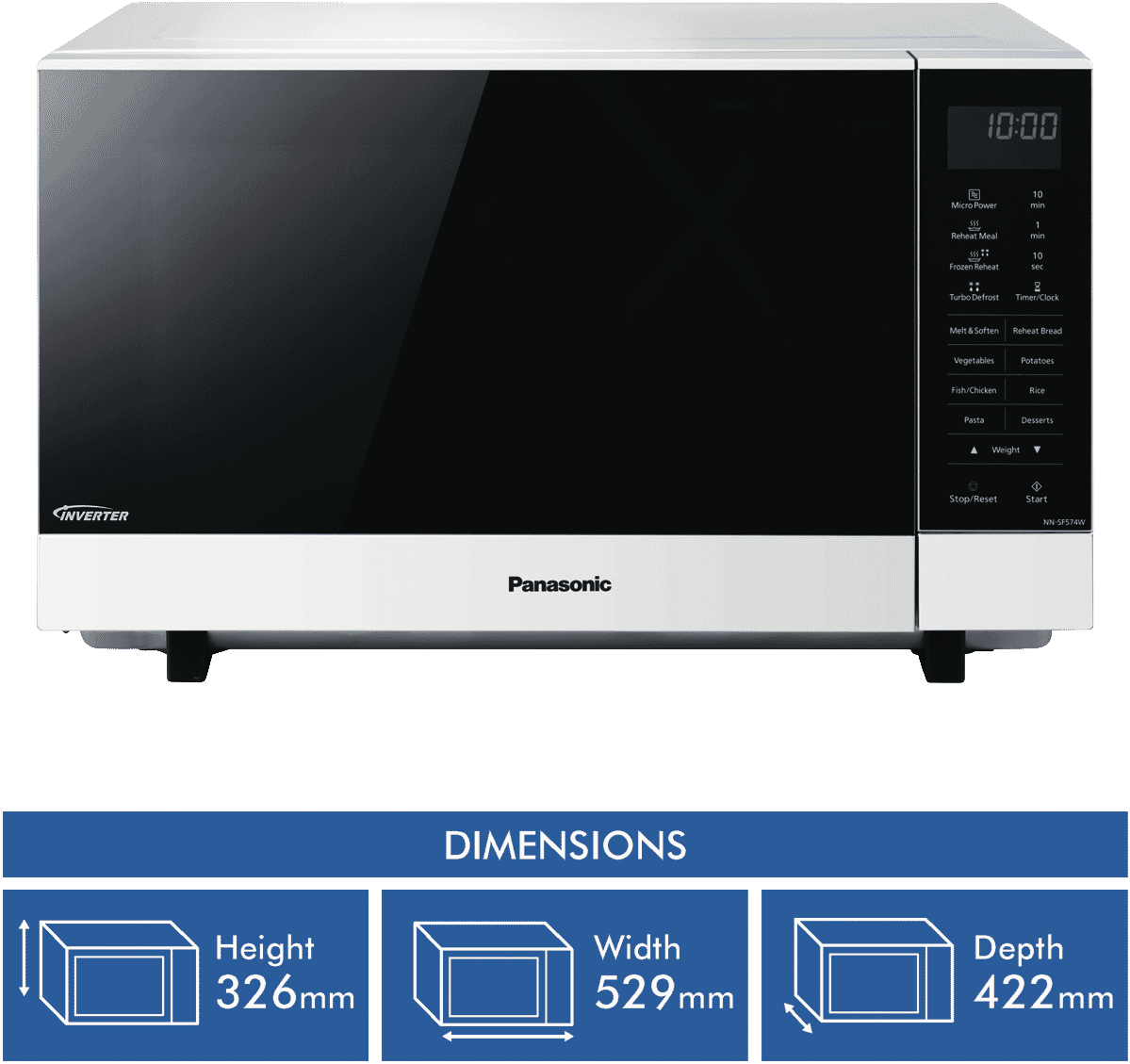 Panasonic NNSF564WQPQ 27L Flatbed Inverter Microwave White at The Good Guys