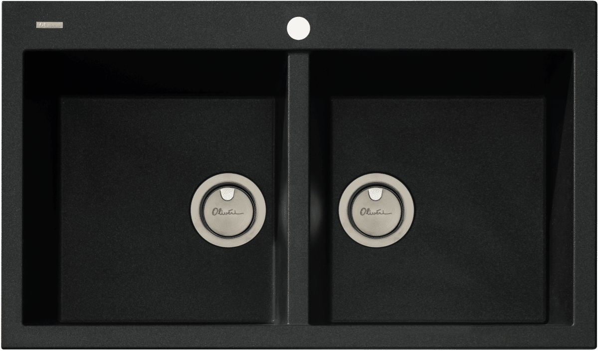 Oliveri STBL1564 Santorini Double Bowl Topmount Black Granite Sink at