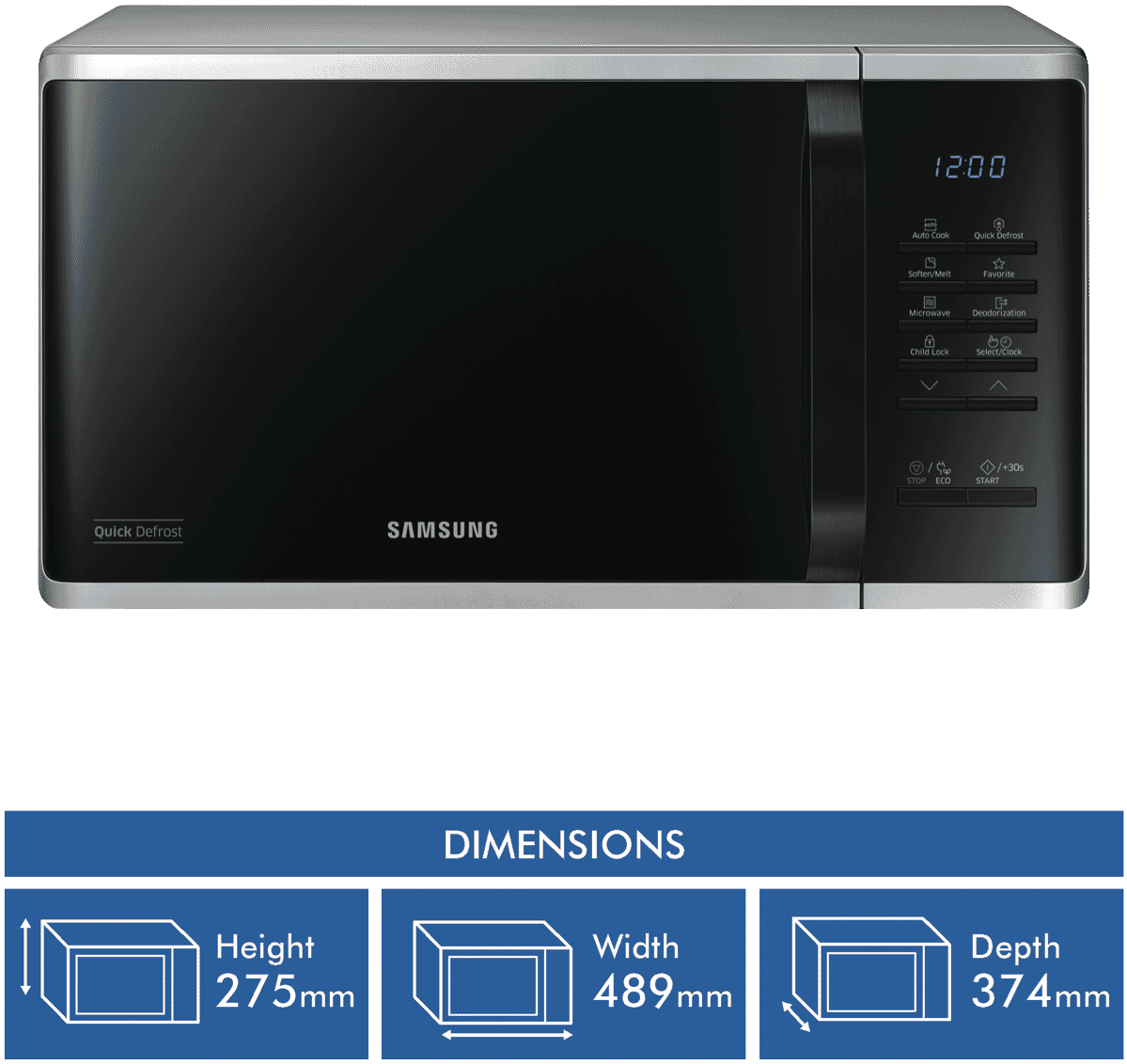 Samsung MS23K3513AS 23L 800W Silver Microwave at The Good Guys