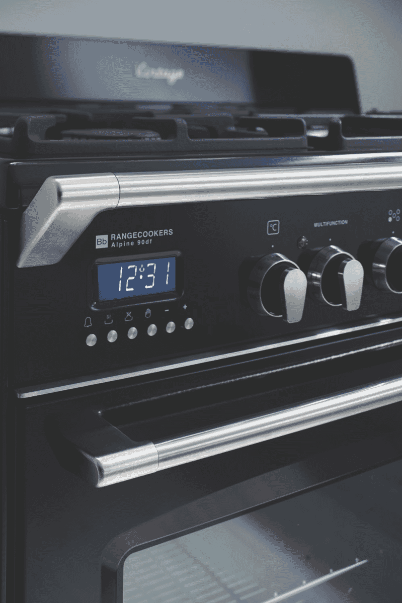 DeLonghi DEFV908BK 90cm Dual Fuel Upright Cooker at The Good Guys