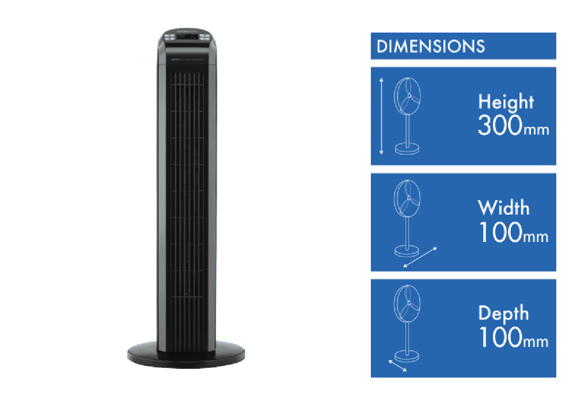 Kambrook 77cm Arctic Black Tower Fan with Remote KTF816BLK