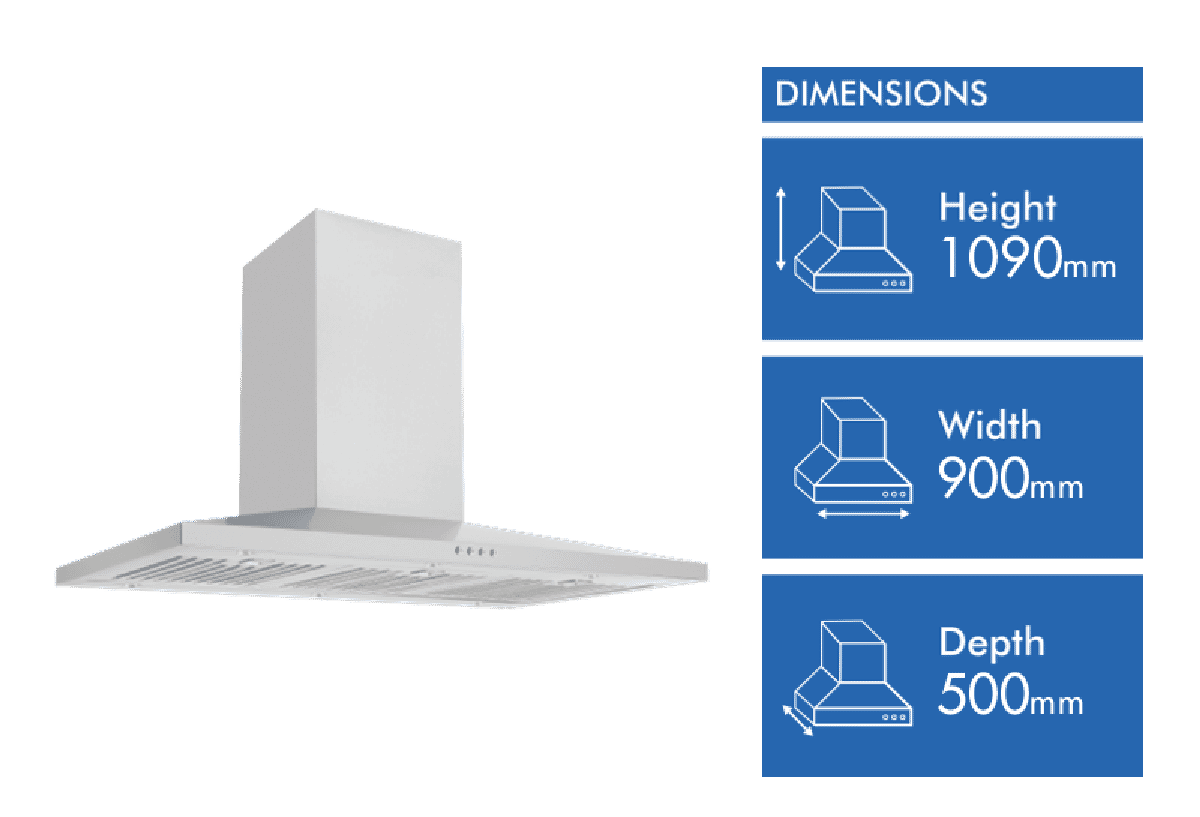 Emilia 90cm Slim Line Canopy Rangehood