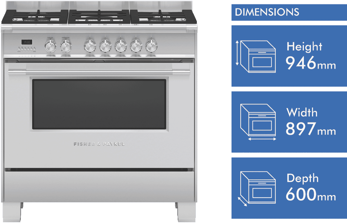 Fisher & Paykel 90cm Dual Fuel Freestanding Cooker Stainless Steel