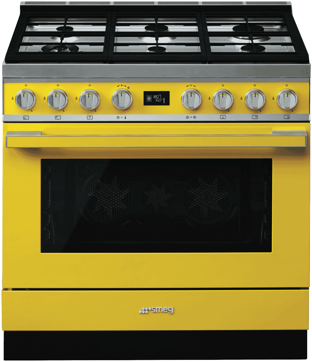 Smeg CPF9GPYWA Portofino 90cm Dual Fuel Upright Cooker Yellow at The