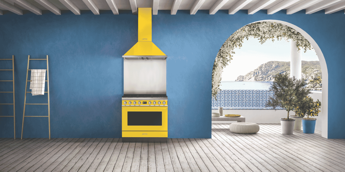 Smeg CPF9GPYWA Portofino 90cm Dual Fuel Upright Cooker Yellow at The