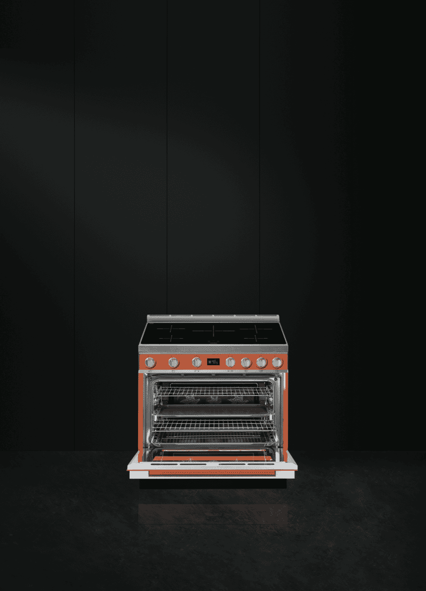 Smeg CPF9GPORA Portofino 90cm Dual Fuel Upright Cooker Orange at The