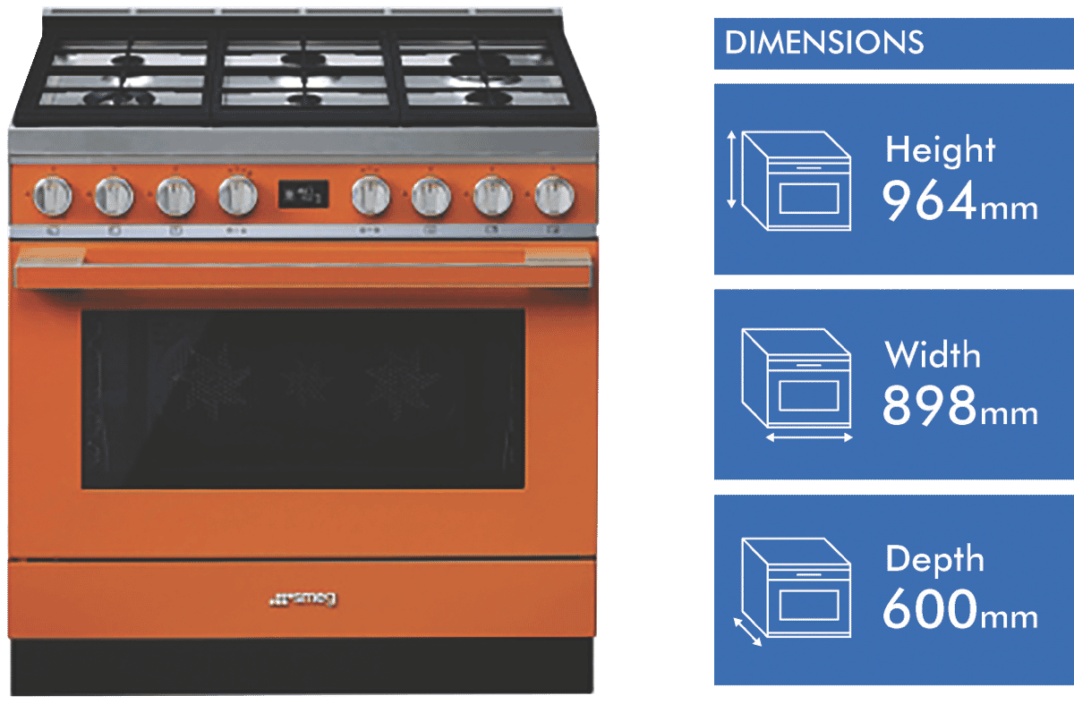 Smeg CPF9GPORA Portofino 90cm Dual Fuel Upright Cooker Orange at The