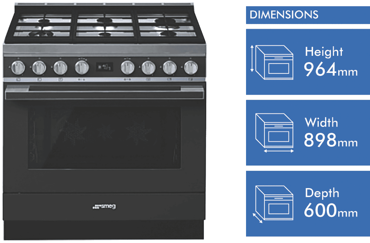 Smeg CPF9GPANA Portofino 90cm Dual Fuel Upright Cooker Anthracite at