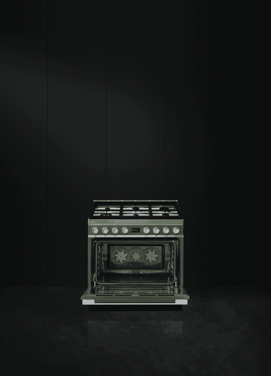 Smeg CPF9GPOGA Portofino 90cm Dual Fuel Upright Cooker Olive Green at The Good Guys