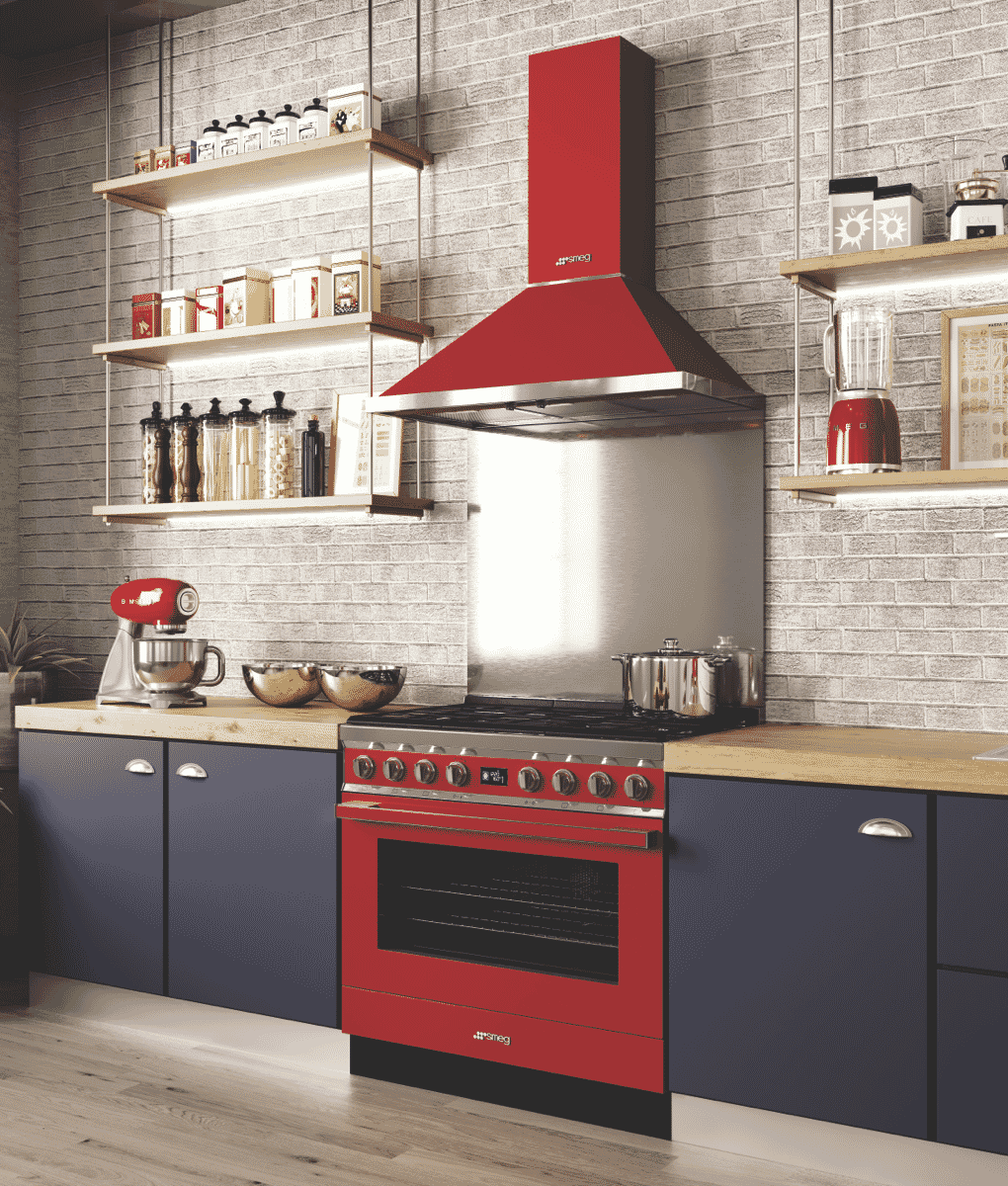 Smeg CPF9GPRA Portofino 90cm Dual Fuel Upright Cooker Red at The Good Guys