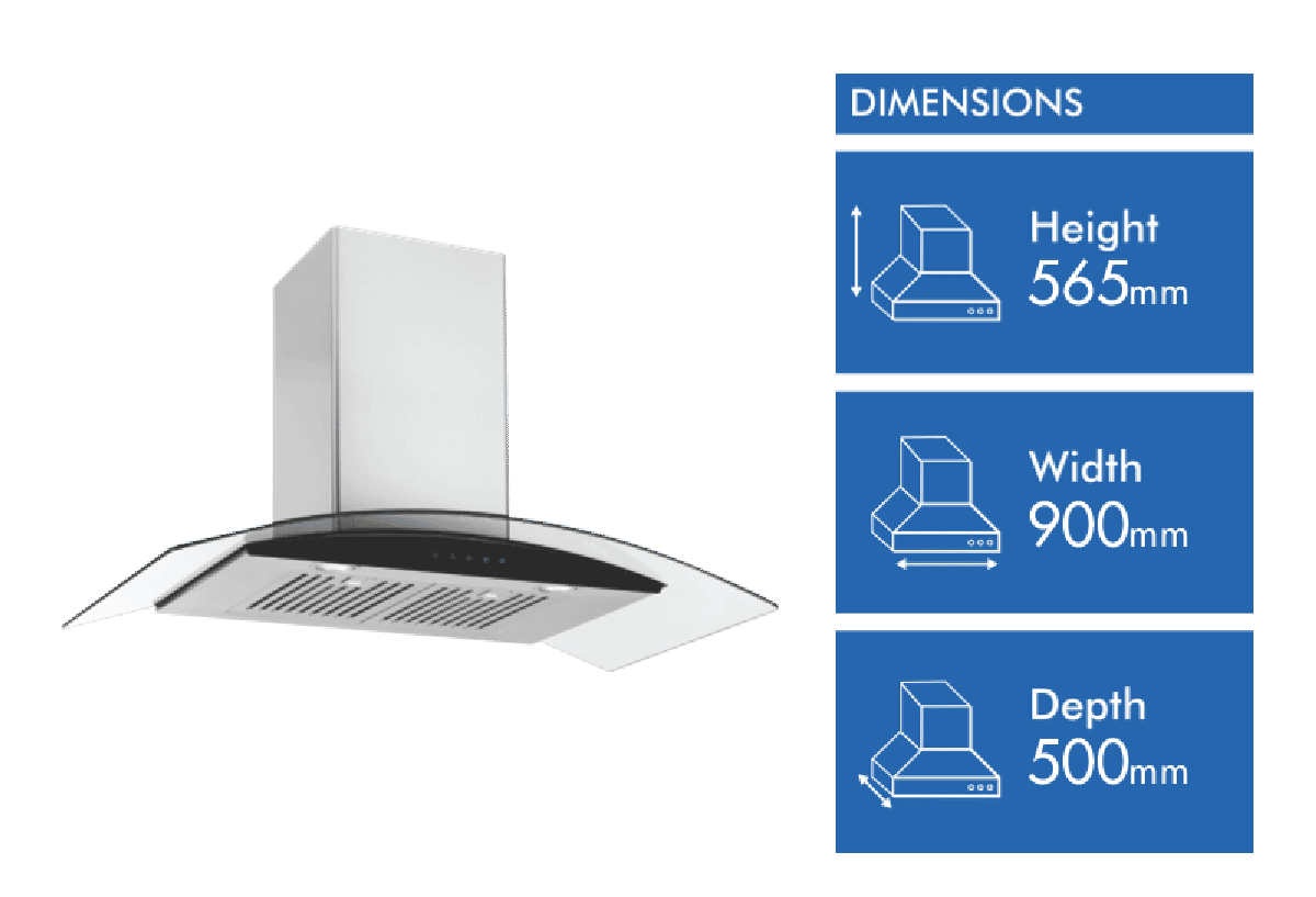 Emilia 90cm Curved Glass Canopy Rangehood