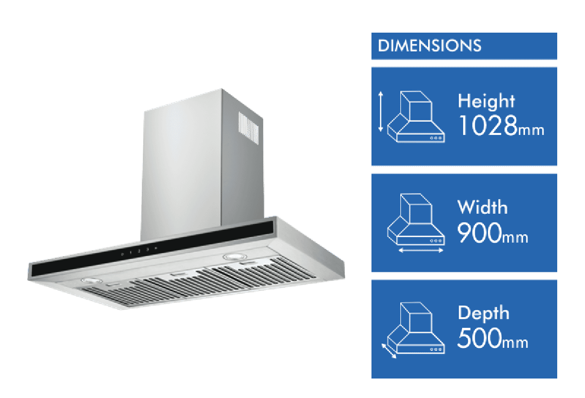 InAlto 900mm Box Canopy Rangehood
